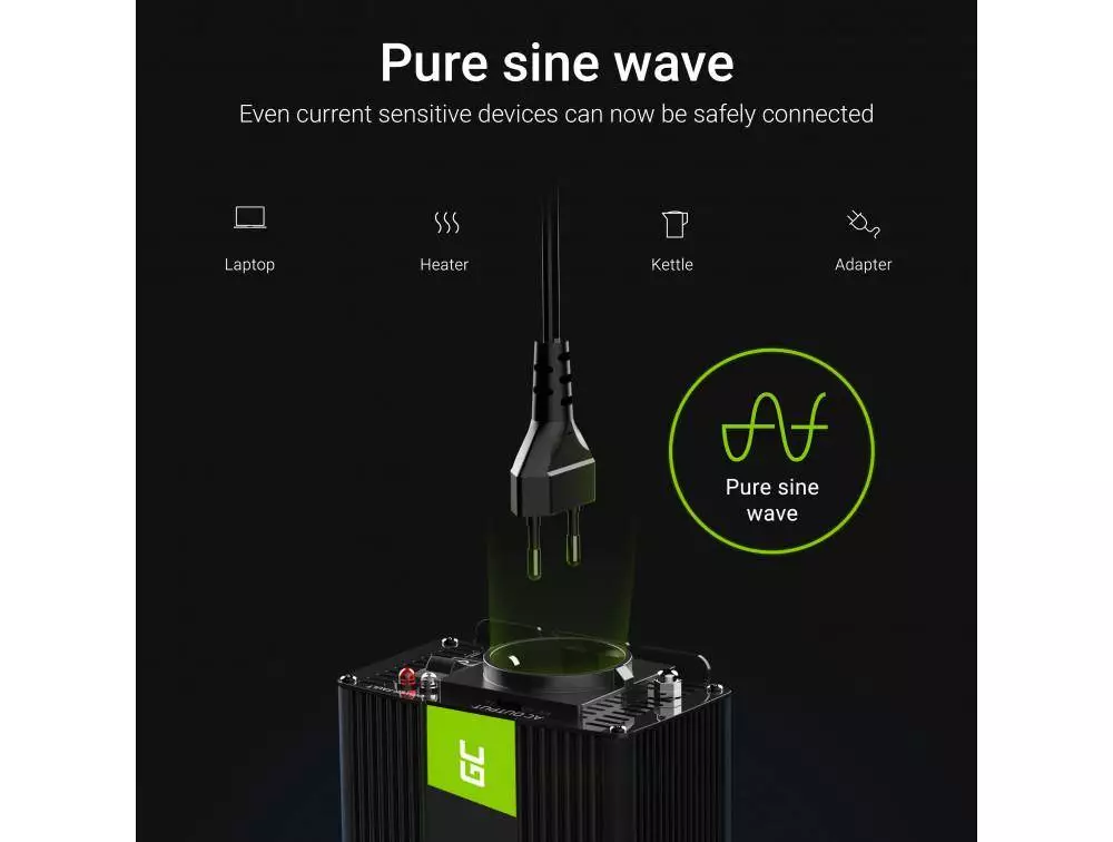 Инвертор UPS със зарядно 12/220 V DC/AC 300/600W чиста синусоида /Pure Sine wave/ за камини и попми за парно GREEN CELL
