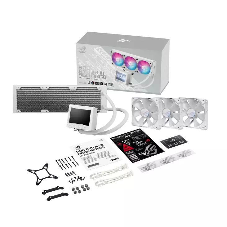Воден охладител за процесор ASUS ROG RYUJIN III 360 ARGB WHITE, 3.5" Full Color LCD Display