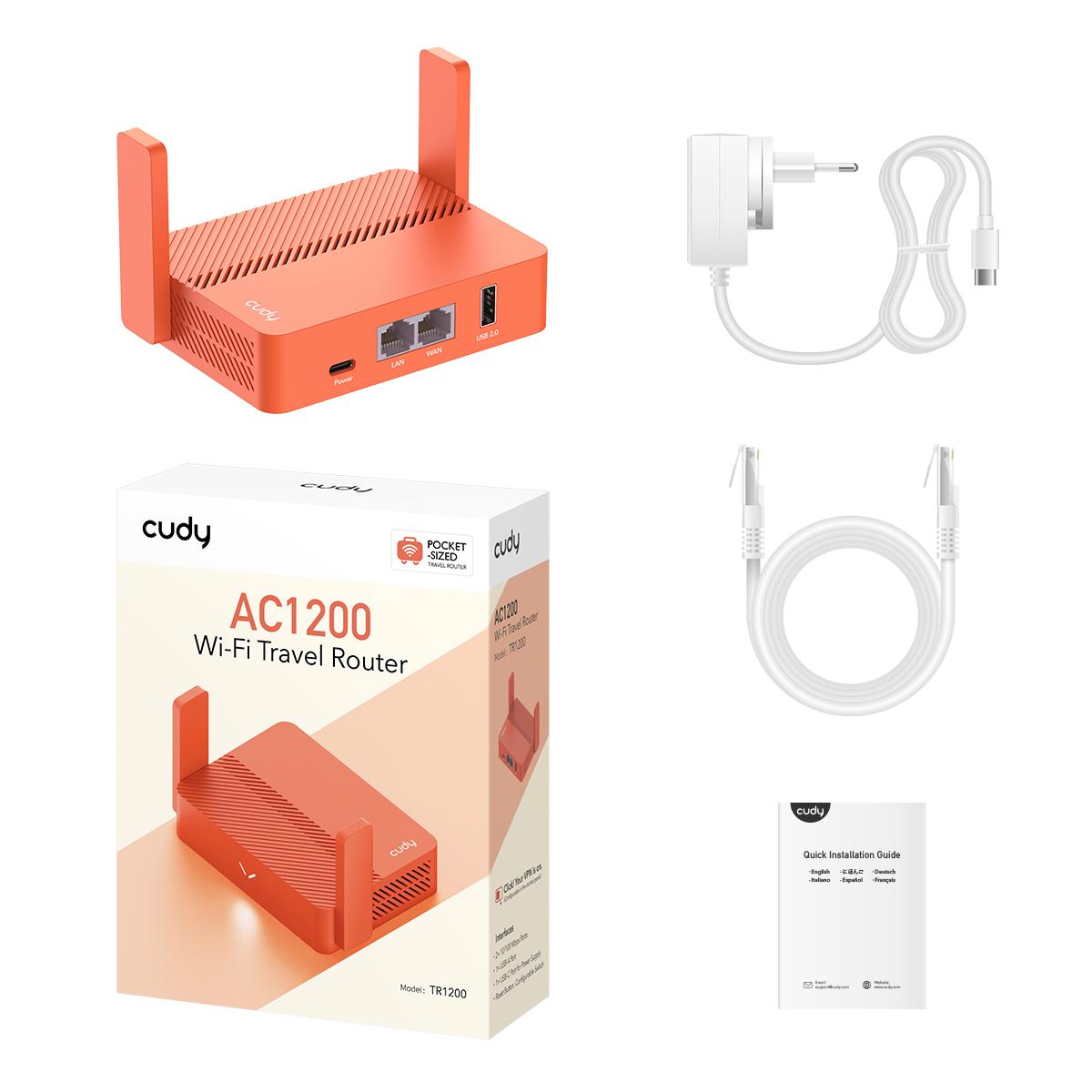 Безжичен рутер CUDY Travel TR1200, AC1200, 2 x 10/100 Mbps, USB3.0, 