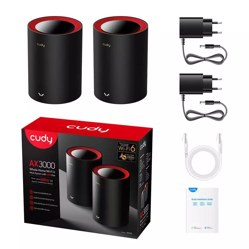 Безжичен рутер Cudy M3000, 2-pack, AX3000 Dual Band, 2.4/5 GHz, 574 - 2402 Mbps