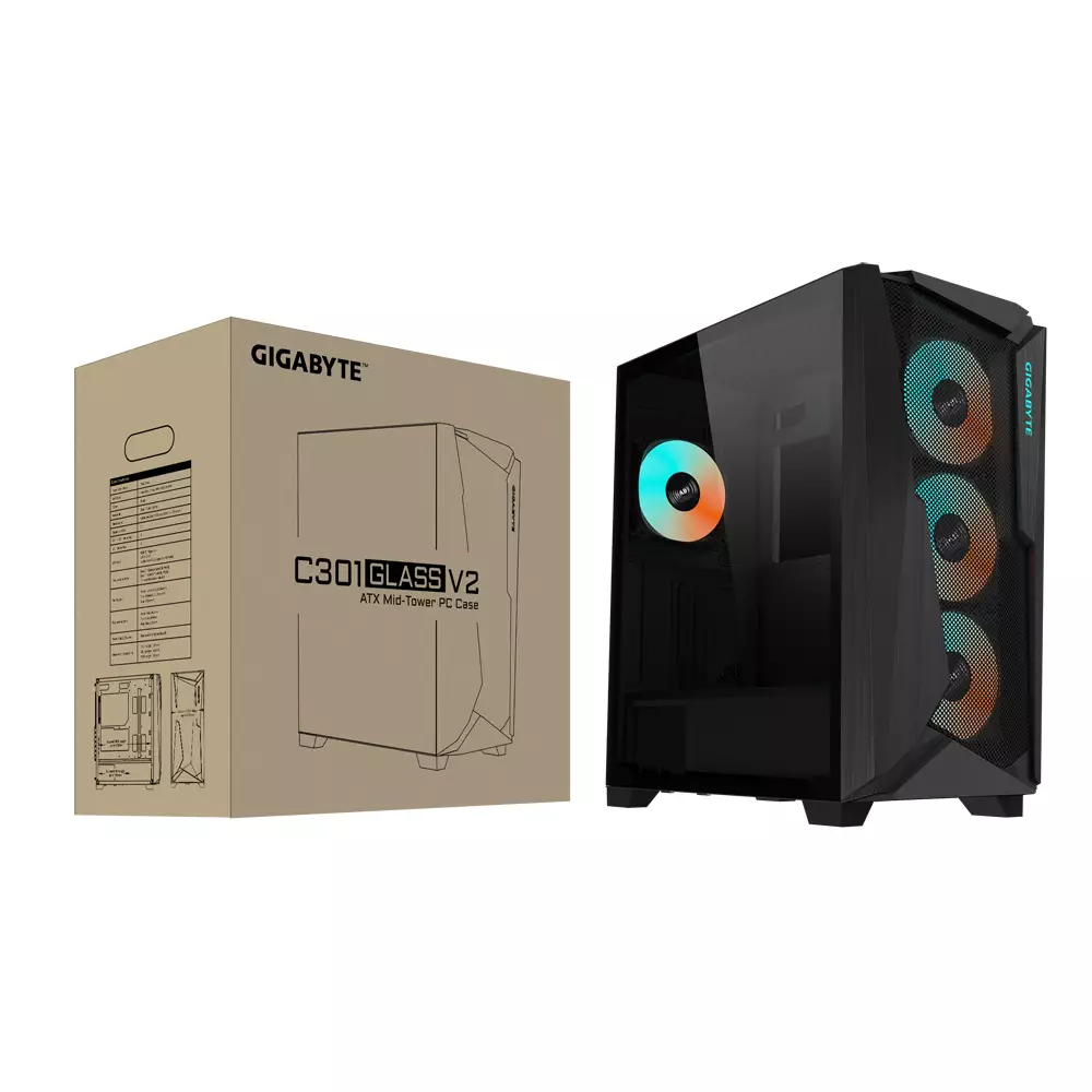 Кутия Gigabyte C301 Black V2, Tempered Glass, Mid-Tower, RGB Fusion