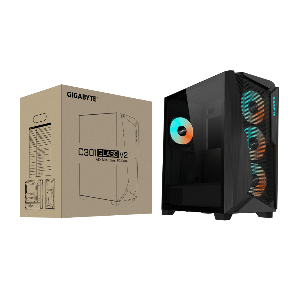 Кутия Gigabyte C301 Black V2, Tempered Glass, Mid-Tower, RGB Fusion 