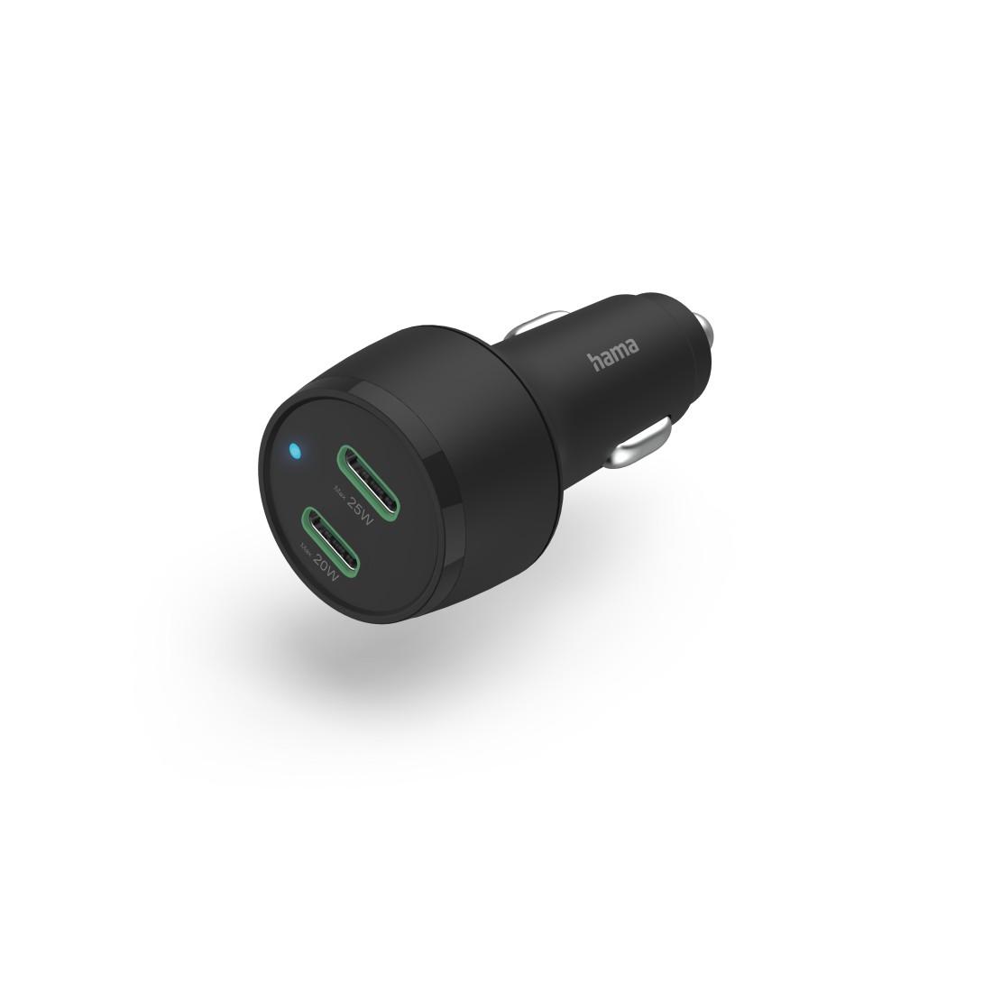 HAMA Încărcător rapid pentru mașină, 2x USB-C Qualcomm®, 45 W, negru
