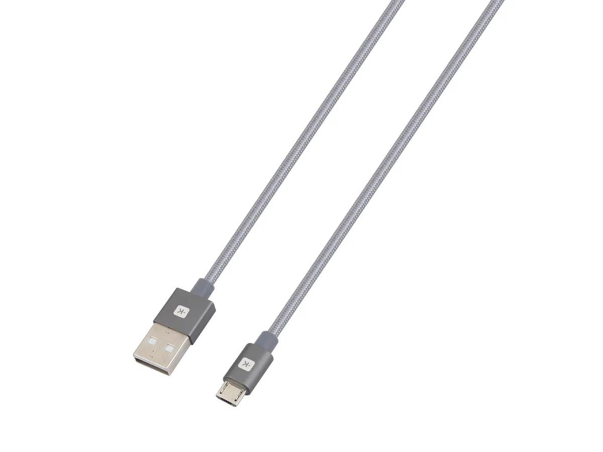 Cablu Skross, USB-A - microUSB, Împletitură metalică, 1.20 m, Gri