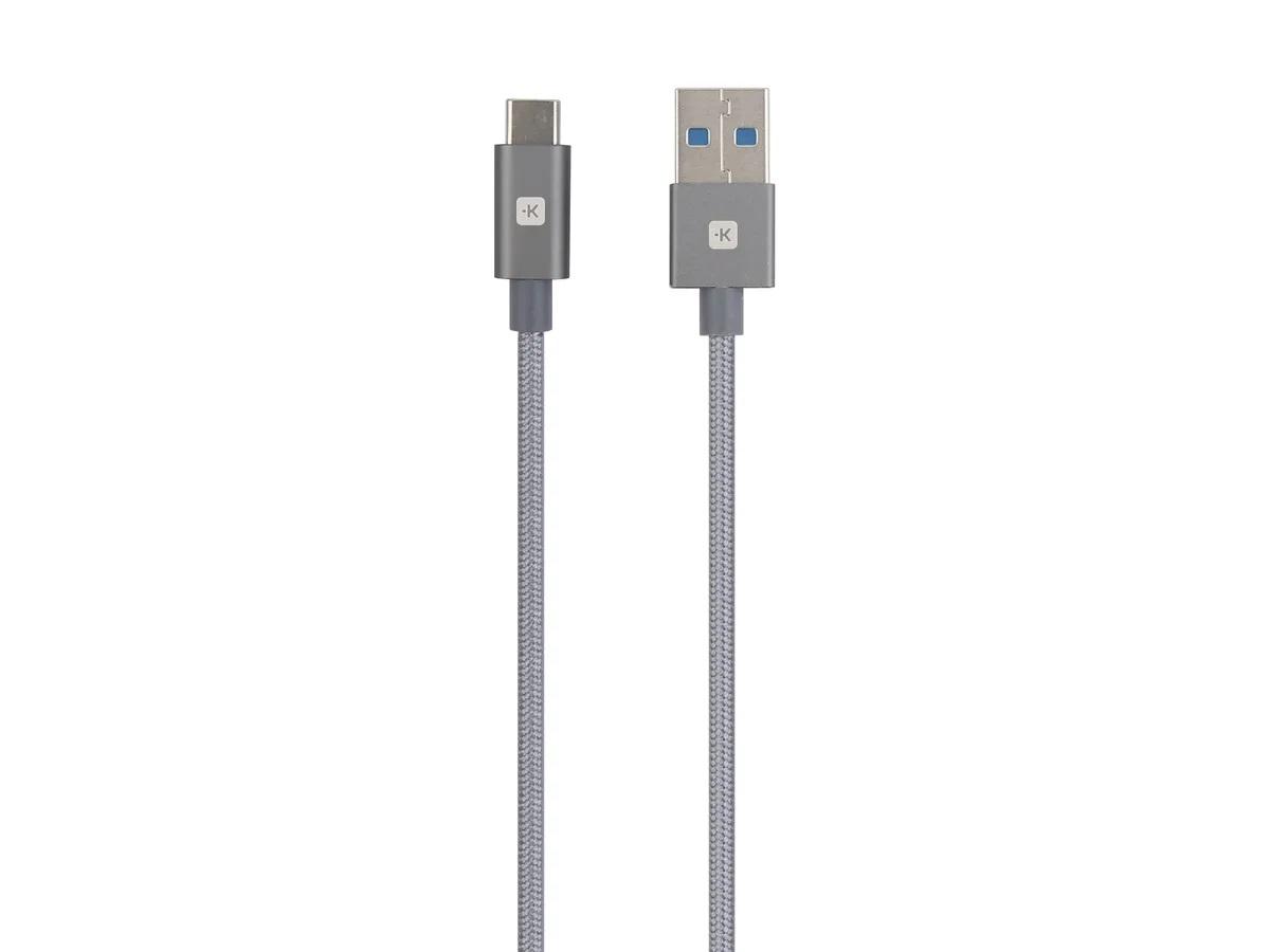 Кабель Skross, USB-A - USB-C, Металлическая оплетка, 1.20 м, Серый