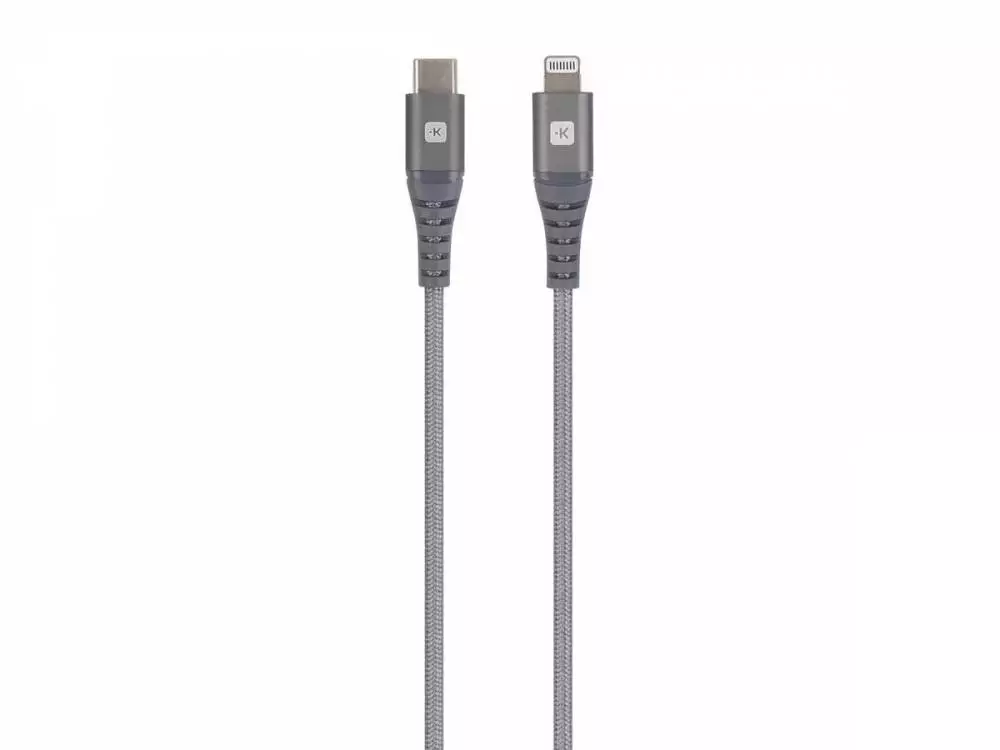 Кабел Skross, USB-C - Lightning, Метална оплетка, 1.20 м, Сив