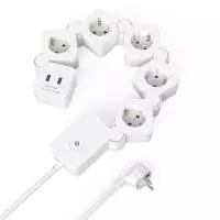HAMA Разклонител 5 гнезда, USB-A 12 W, гъвкав, превключвател, 1,4 м, бял