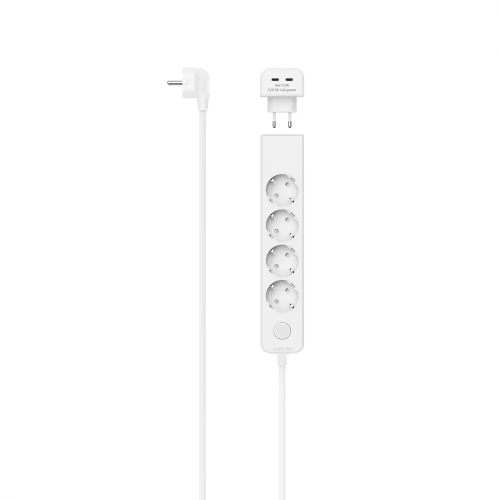 HAMA Πολυπρίζα 5 υποδοχών, 17 W, 2xUSB-C, διακόπτης, 1,4 m, λευκό