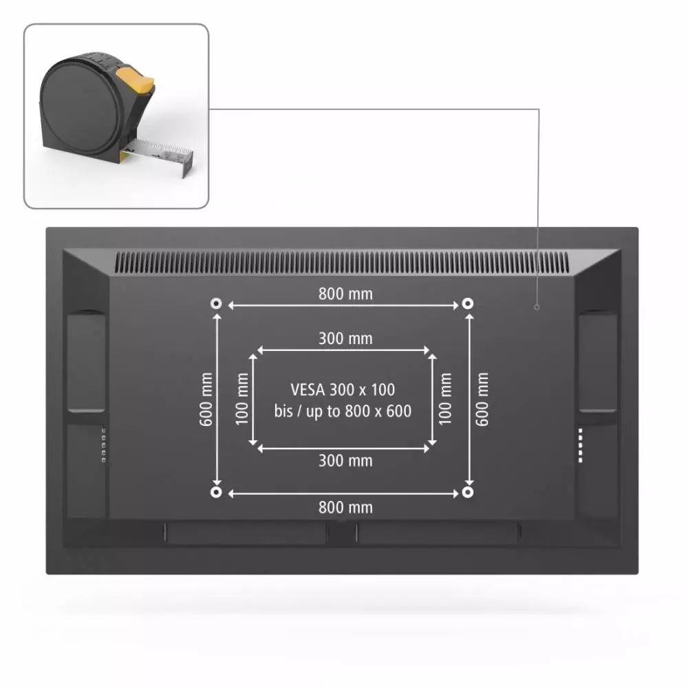 Стенна стойка за TV HAMA, Регулируема, 46"-90", до 75 кг, Черен/Бял