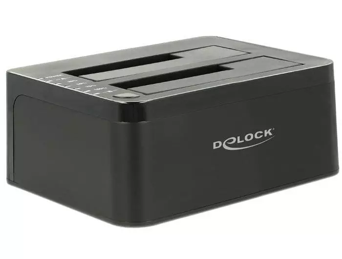 Външна докинг станция Delock 62661, за 2.5"/3.5" HDD/SSD, USB 3.0, Функция за клониране, Черен