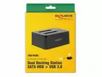 Външна докинг станция Delock 62661, за 2.5"/3.5" HDD/SSD, USB 3.0, Функция за клониране, Черен