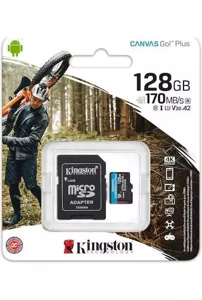 Карта памет Kingston 128GB Canvas Go Plus 170R microSDXC Card V30 + ADP - SDCG3/128GB