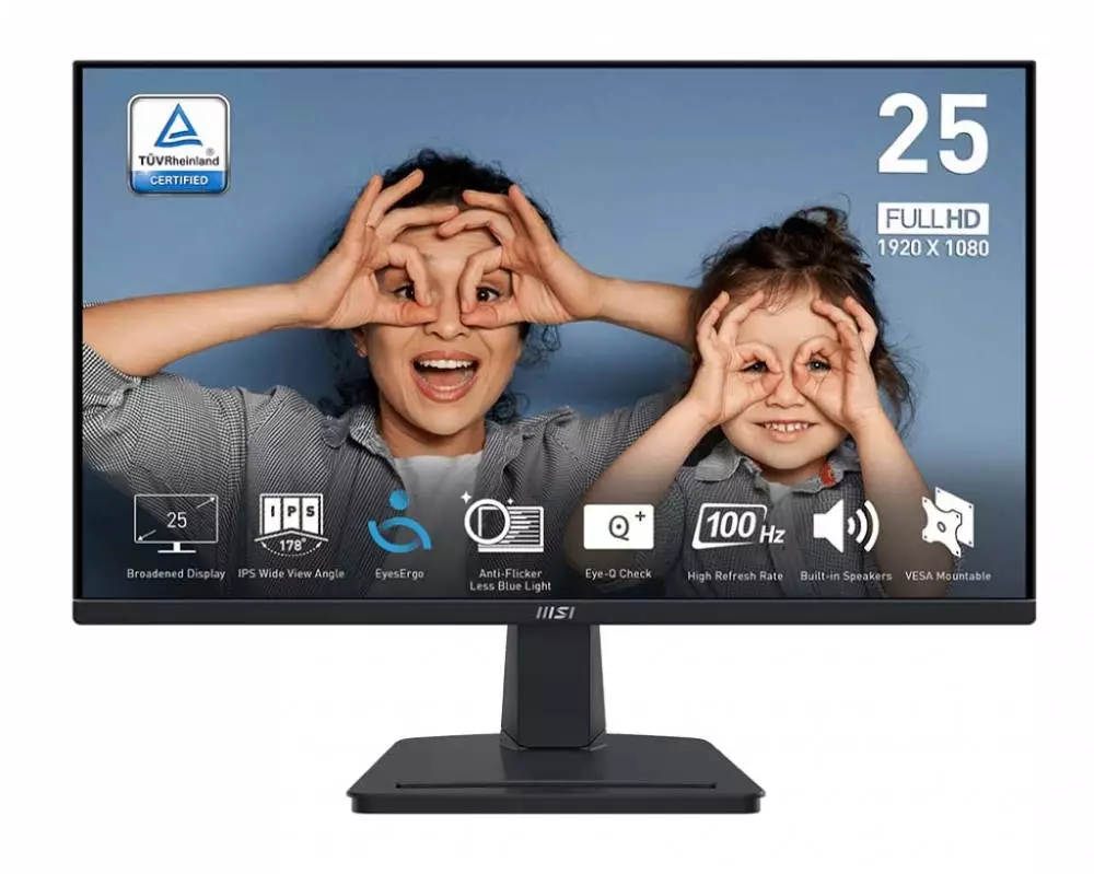 Монитор MSI Pro MP251, 24.5", IPS, FHD 1920x1080, 100Hz, 4ms, Adaptive Sync, HDMI, D-Sub