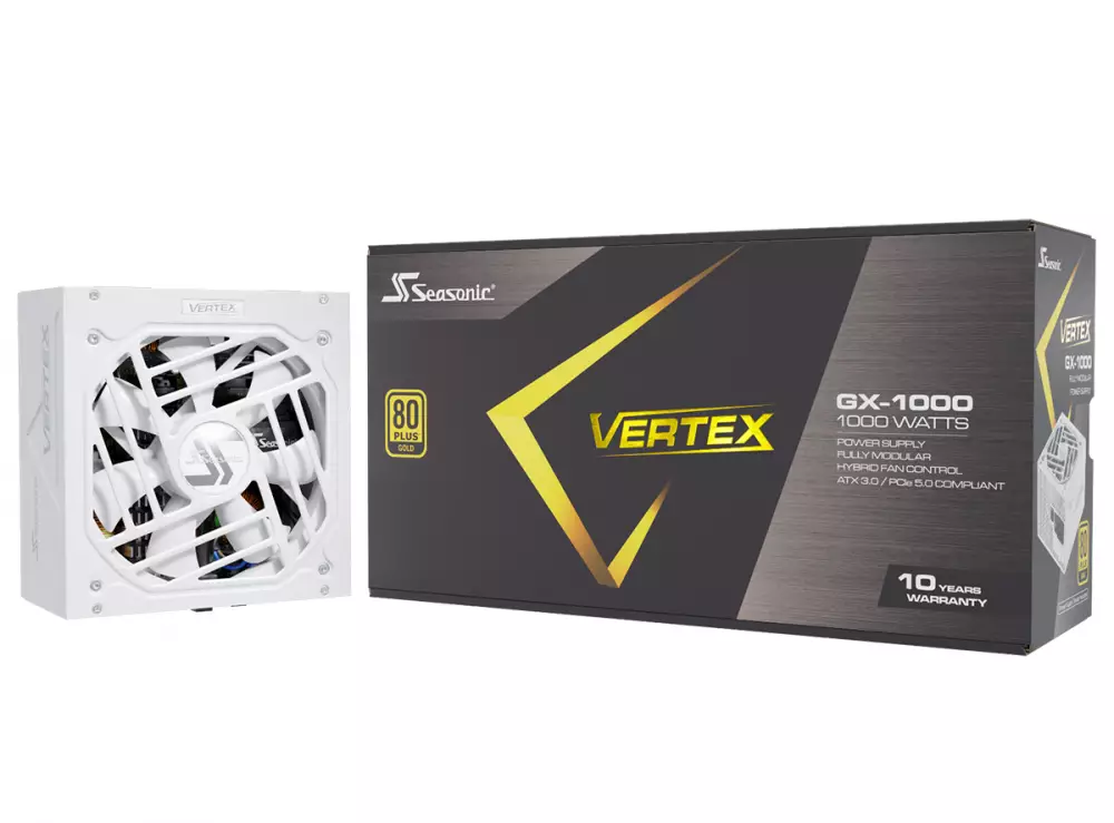 Захранване SEASONIC VERTEX GX-1000 1000W White 80 Plus Gold, PCIe 5.0, Fully Modular
