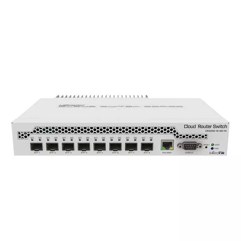 Суич MikroTik CRS309-1G-8S+IN, LAN 1 x Gigabit Ethernet ports, 8 x SFP+ 10Gbps, PoE in