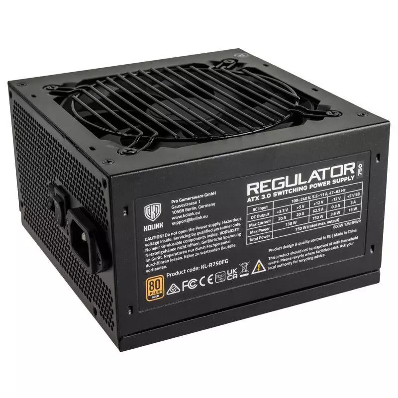 Захранване Kolink Regulator 750W 80 Plus Gold, Fully Modular, ATX 3.0, PCIe 5.0