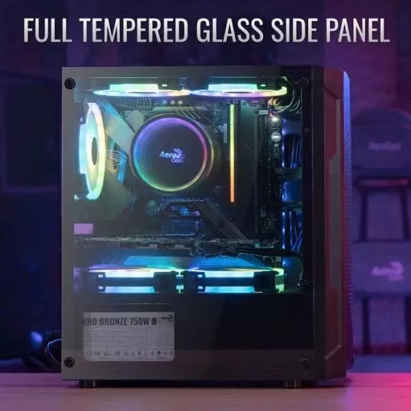 Кутия AeroCool Trinity Mini-G-BK-v3 Case mATX, 3 fans included, Tempered Glass