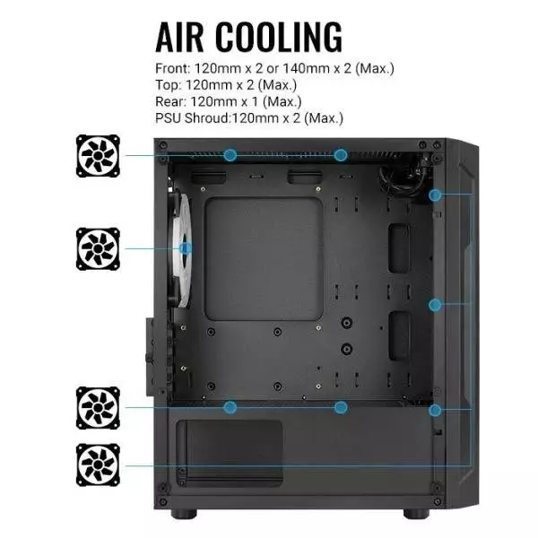 Кутия AeroCool Trinity Mini-G-BK-v3 Case mATX, 3 fans included, Tempered Glass