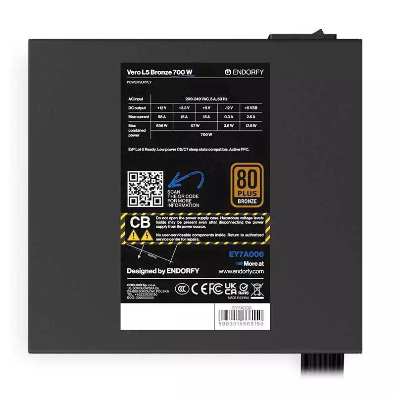 Захранване Endorfy Vero L5 Bronze 700W 80 Plus Bronze PSU - EY7A006