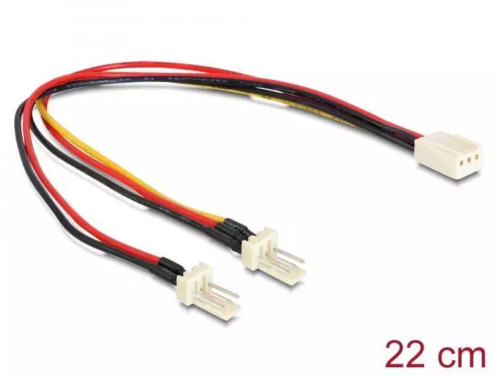 Kabel DeLock Molex, 3 Pin weiblich - 2 x Molex 3 Pin männlich (Fan), 22 cm