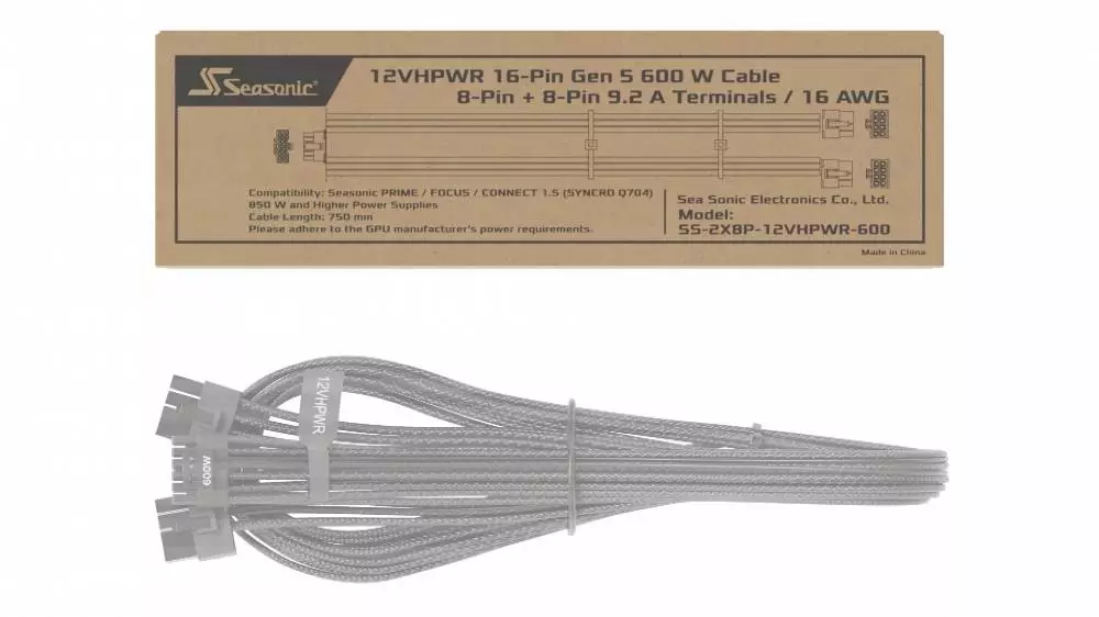 Кабел Seasonic 12VHPWR ATX 3.0 WATX16883EW - 16P-8P-8P/ 750mm