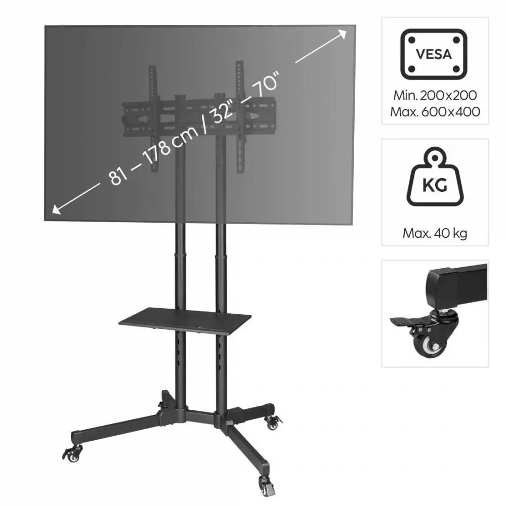 Мобилна стойка за TV HAMA Trolley , до 175см / 70"/ , черна, 600x400,на колела