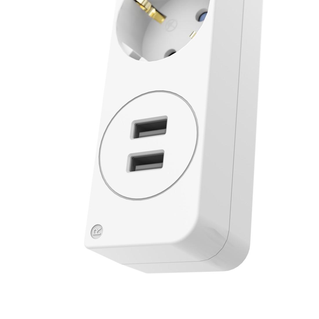 Multiprise HAMA USB 3.4A, 5 prises, 2x USB, 3400mA, 1.4m, 3680W, Blanc