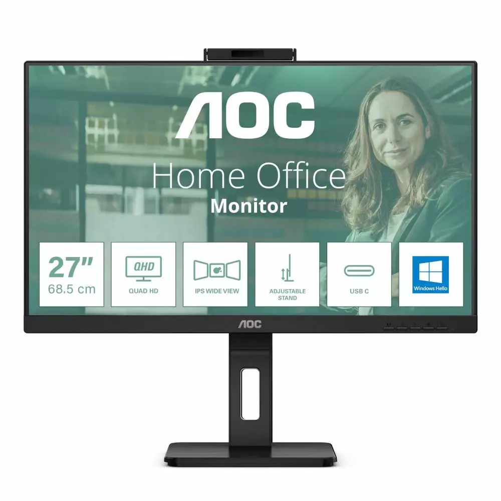 Монитор AOC Q27P3CW, 27", IPS, WQHD 2560x1440, 75Hz, 4ms, HDMI, DP, USB Type-C, LAN 