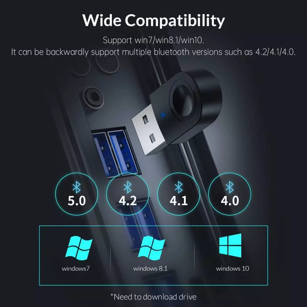 Orico блутут адаптер Bluetooth 5.0 USB adapter, black - BTA-608-BK