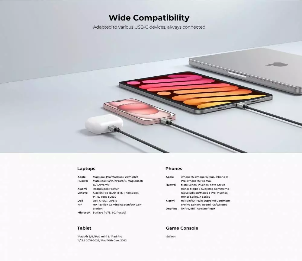 Orico кабел Cable USB C-to-C PD 60W Charging 1.5m Black - GQZ60-15-BK