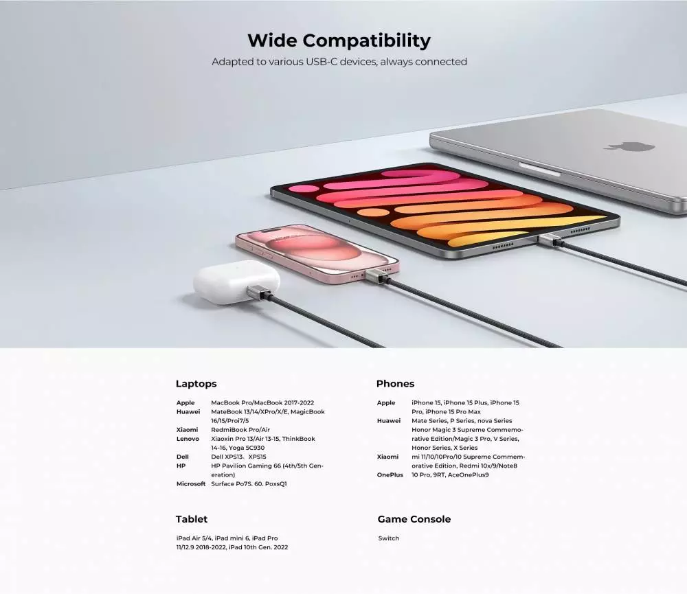 Orico кабел Cable USB C-to-C PD 60W Charging 1.0m Black - GQZ60-10-BK