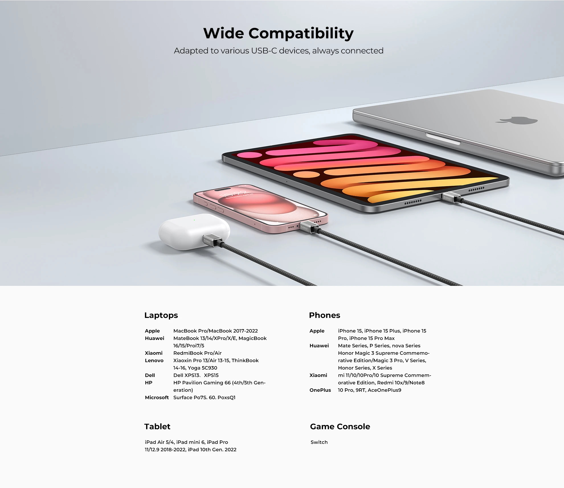 Orico кабел Cable USB C-to-C PD 60W Charging 1.0m Black - GQZ60-10-BK