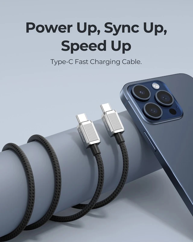 Orico кабел Cable USB C-to-C PD 100W Charging 1.0m Black - GQZ100-10-BK
