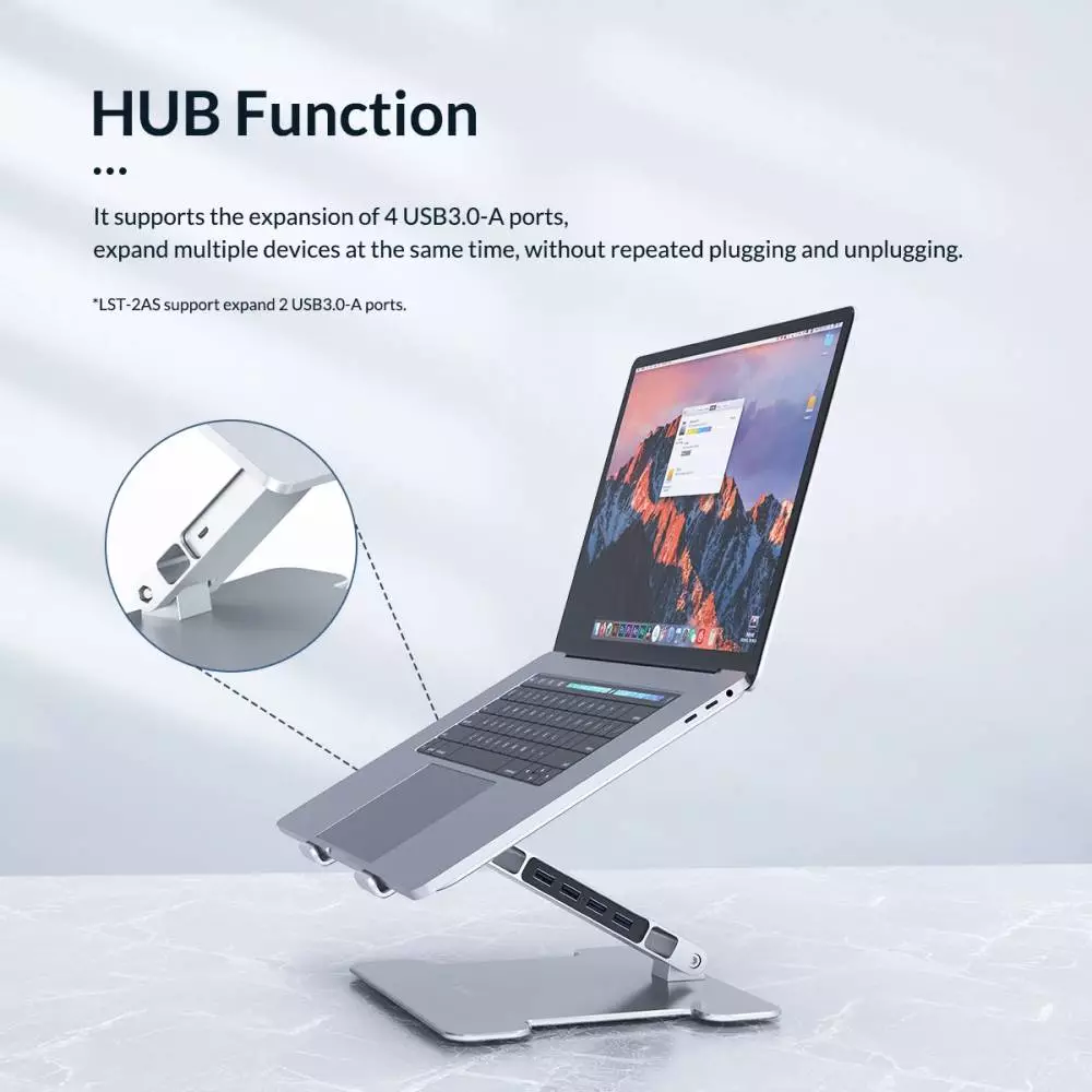 Orico алуминиева поставка за лаптоп Laptop Stand - Aluminum, 2 x USB3.0, Card Reader, up to 15.6" - LST-2AS-SV