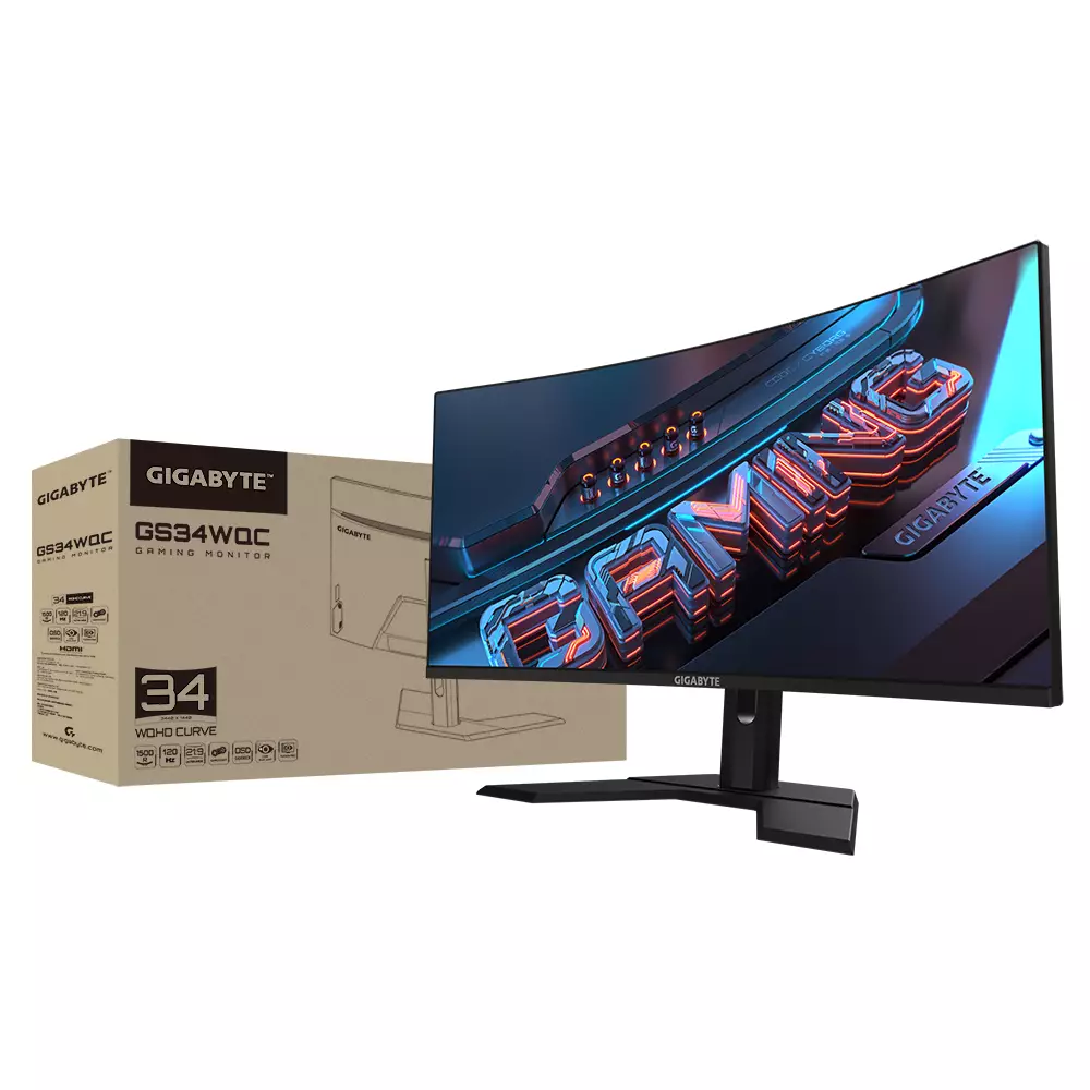 Монитор Gigabyte GS34WQC, 34" SS VA WQHD 3440x1440, Curved 1500R, 135Hz, 1ms, HDR Ready