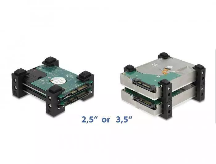 Скоба за твърд диск DeLock 18027, За 2x 2.5" SSD / 1х 3.5" HDD, Черен