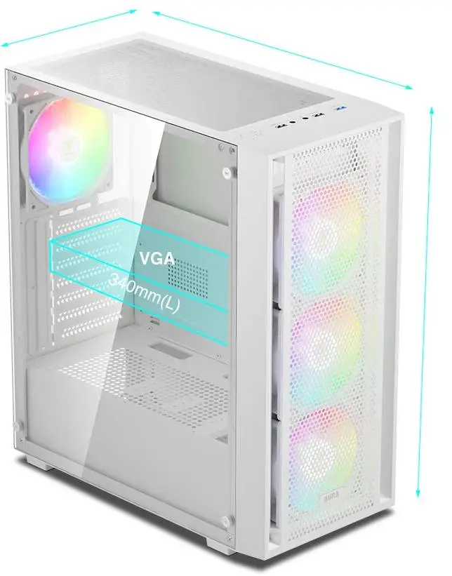 Кутия Gamdias AURA GC2 Elite White Case ATX Mesh RGB Tempered Glass