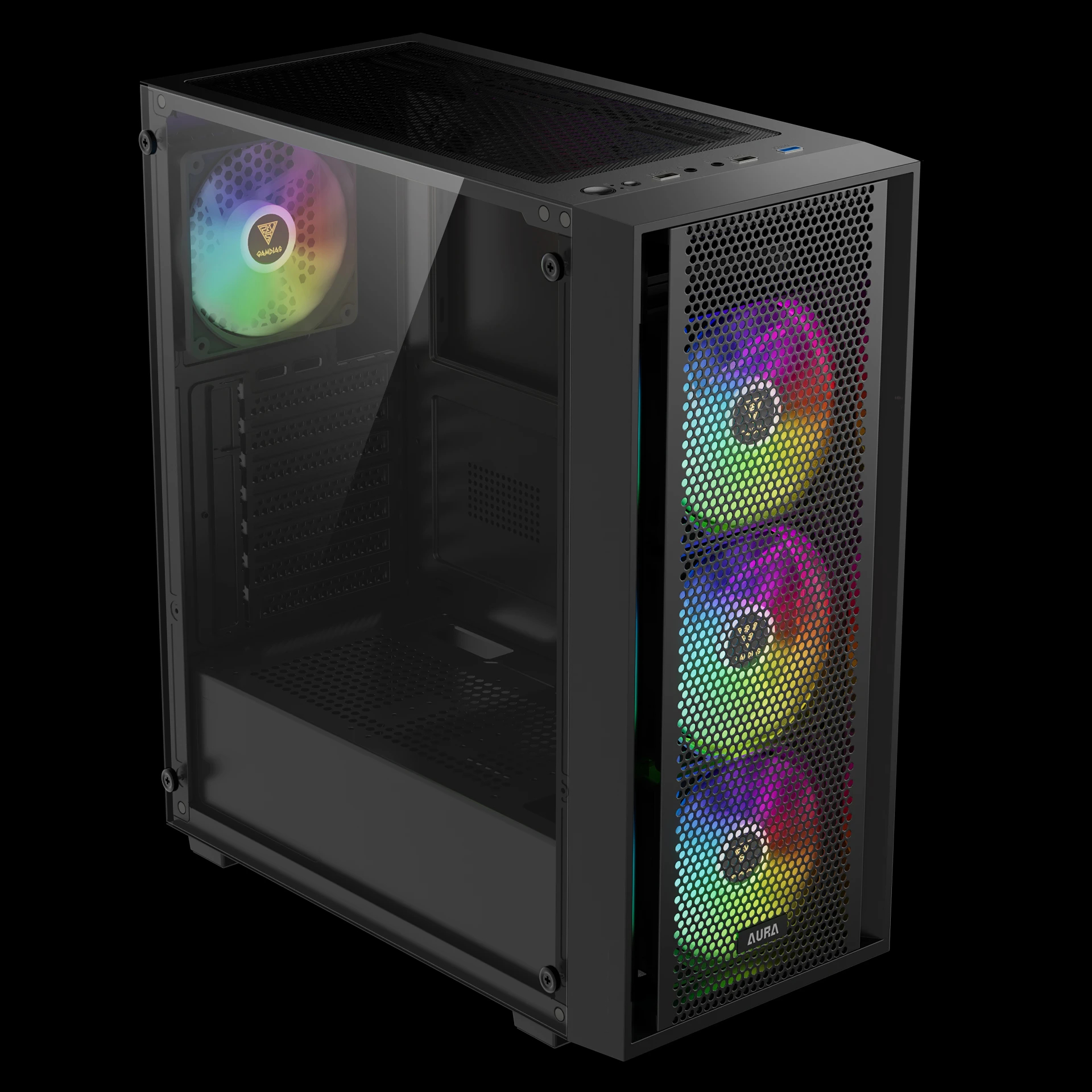 Кутия Gamdias AURA GC2 Elite Black Case ATX Mesh RGB Tempered Glass
