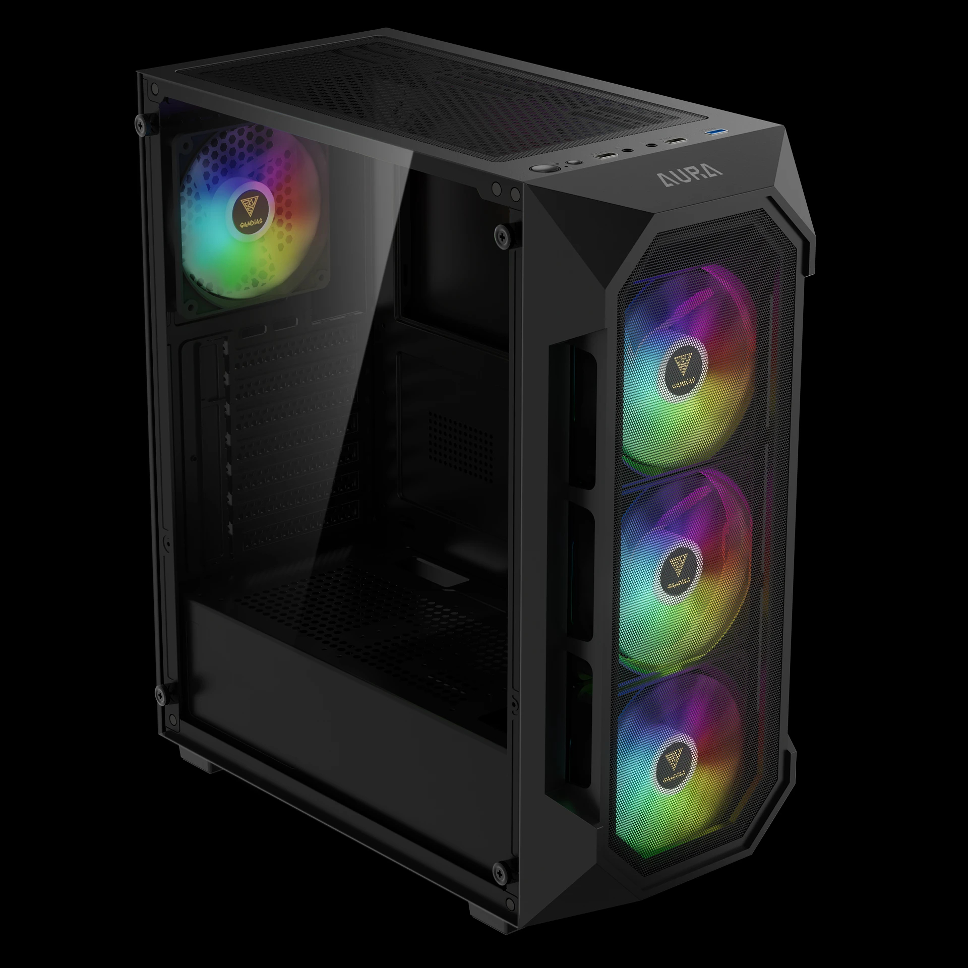 Кутия Gamdias AURA GC1 Elite Black Case ATX Mesh RGB Tempered Glass