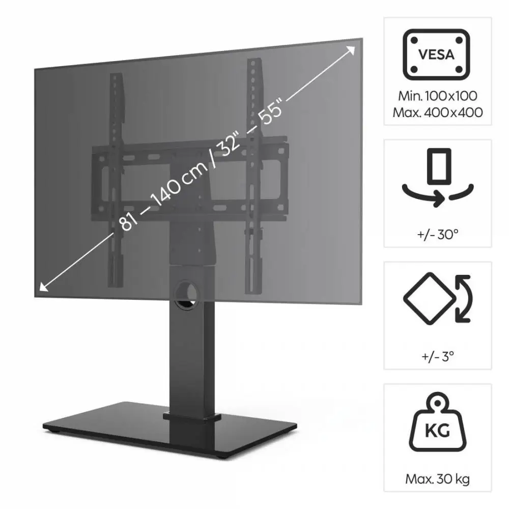 Стойка за TV HAMA, въртяща се, регулируема на височина, 140 см (55") до 30 кг