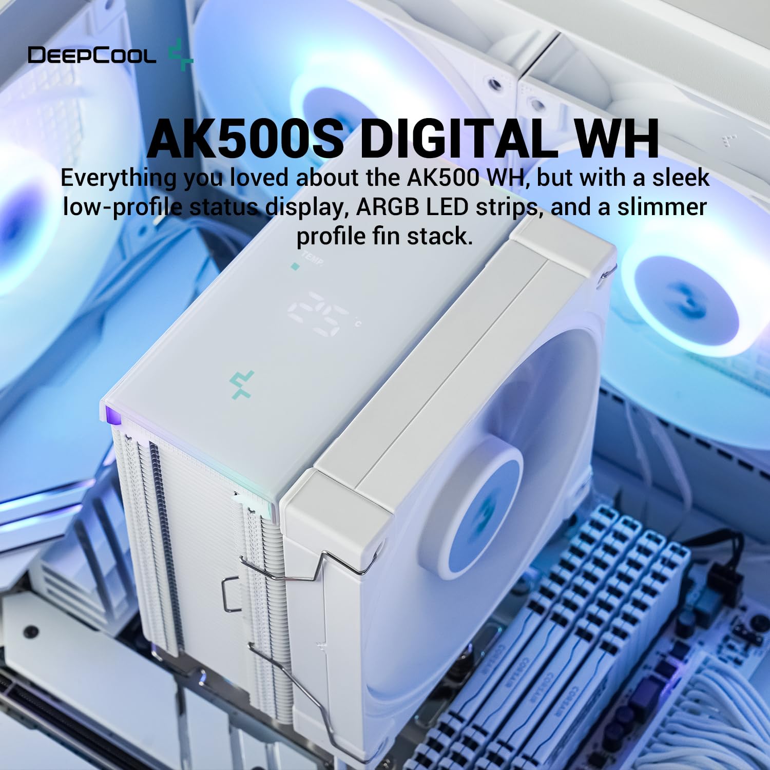 Охладител за процесор DeepCool AK500S DIGITAL WH ARGB