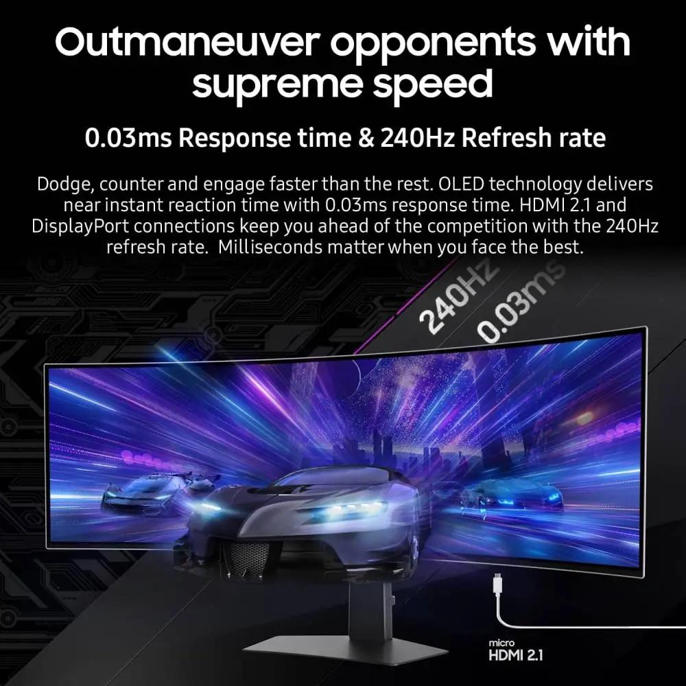 Монитор SAMSUNG Odyssey G93SC LS49CG934SUXEN, 49", QD-OLED, DQHD 5120x1440, 240Hz, 0.03ms, HDR, AMD FreeSync Premium