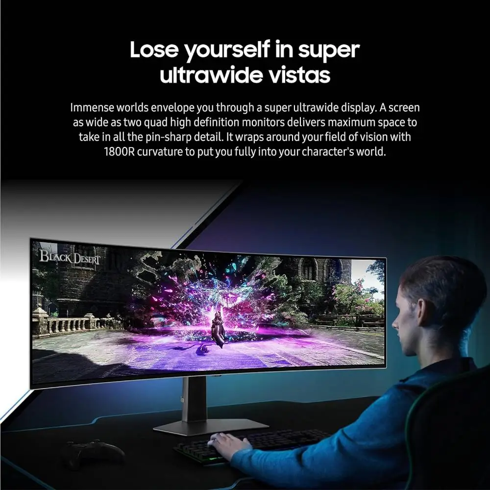 Монитор SAMSUNG Odyssey G93SC LS49CG934SUXEN, 49", QD-OLED, DQHD 5120x1440, 240Hz, 0.03ms, HDR, AMD FreeSync Premium
