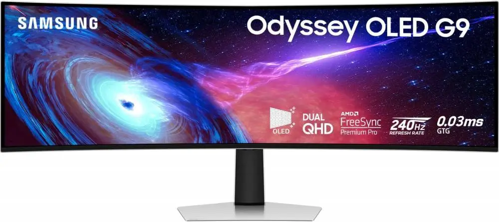 Монитор SAMSUNG Odyssey G93SC LS49CG934SUXEN, 49", QD-OLED, DQHD 5120x1440, 240Hz, 0.03ms, HDR, AMD FreeSync Premium