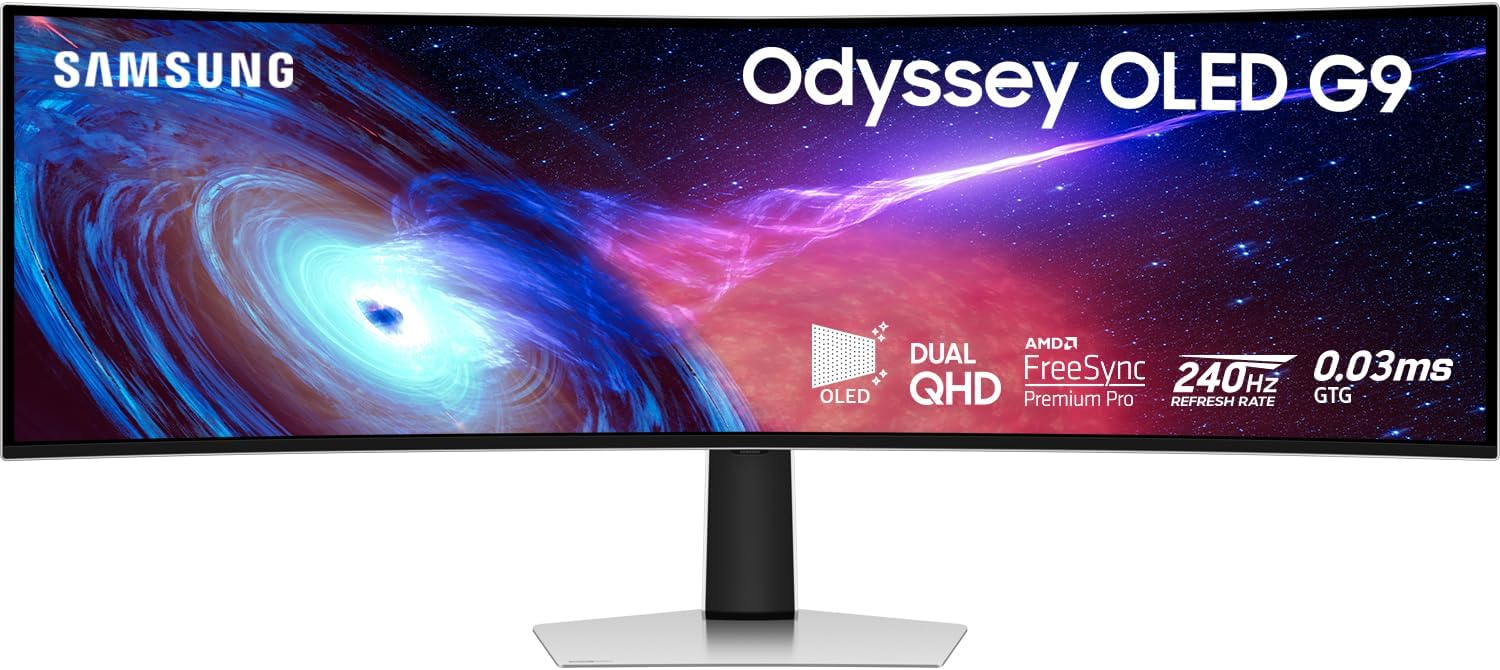 Монитор SAMSUNG Odyssey G93SC LS49CG934SUXEN, 49", QD-OLED, DQHD 5120x1440, 240Hz, 0.03ms, HDR, AMD FreeSync Premium