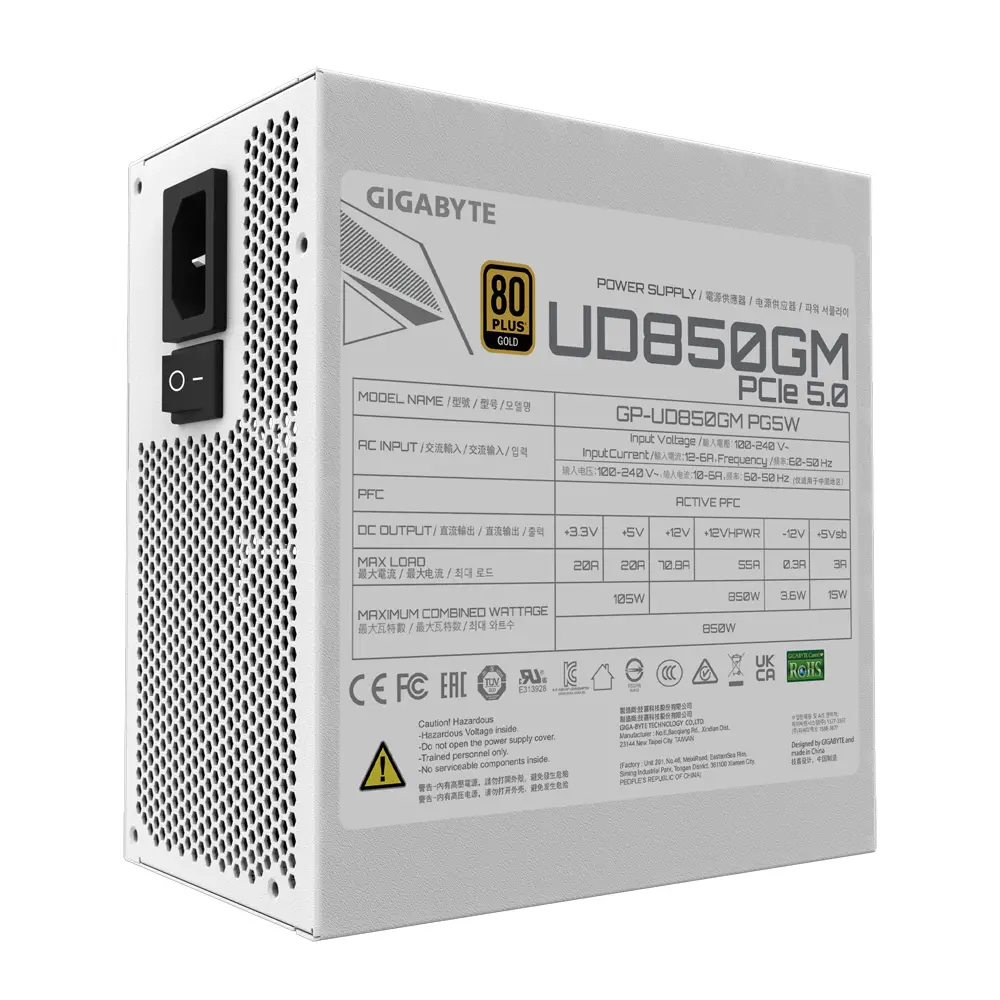 Захранване Gigabyte UD850GM PG5W (850W) 80 Plus Gold, Full Modular, ATX 3.0, PCIe 5.0 Ready