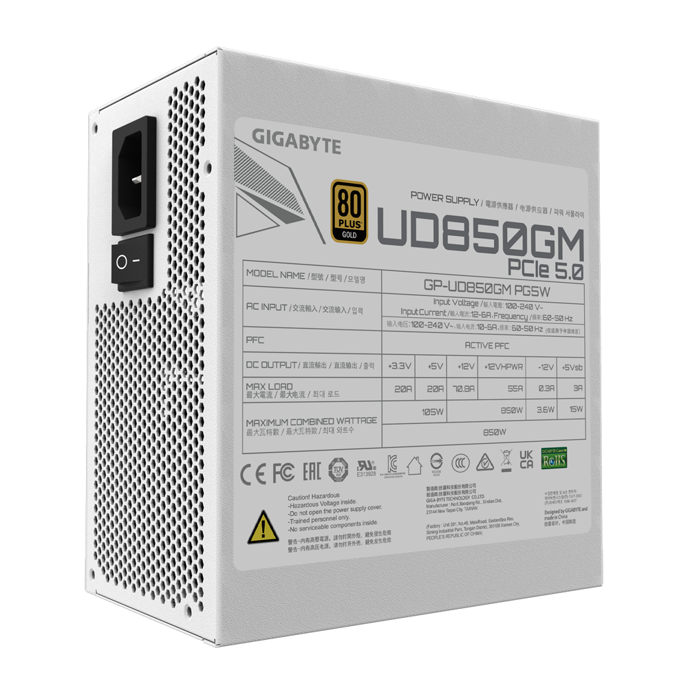 Захранване Gigabyte UD850GM PG5W (850W) 80 Plus Gold, Full Modular, ATX 3.0, PCIe 5.0 Ready