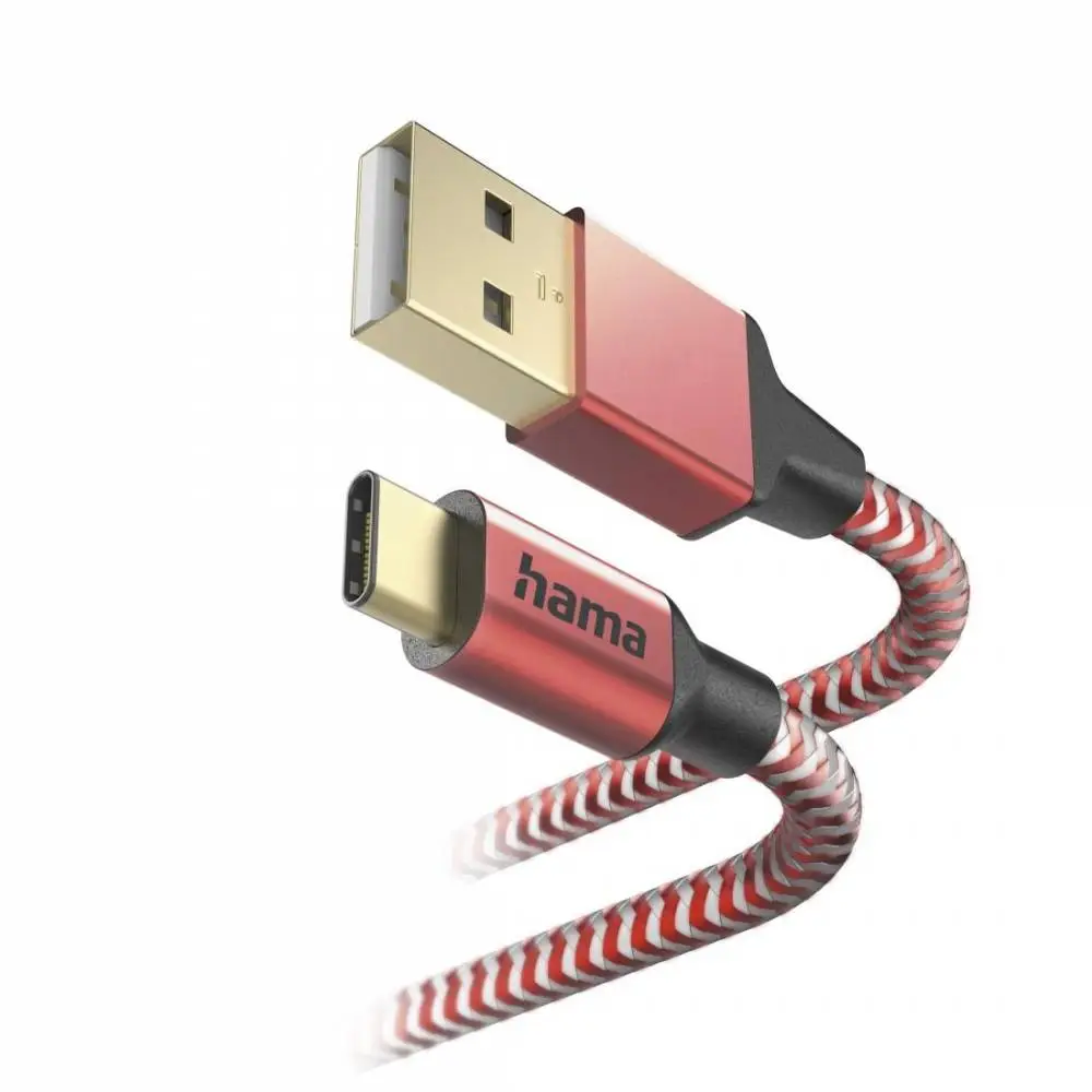 Кабел за зареждане "Reflective" USB-C - USB-A 1.5м червен
