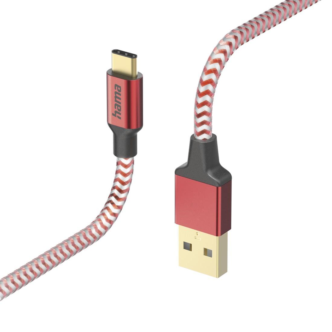 Cavo di ricarica "Reflective" USB-C - USB-A 1.5m rosso