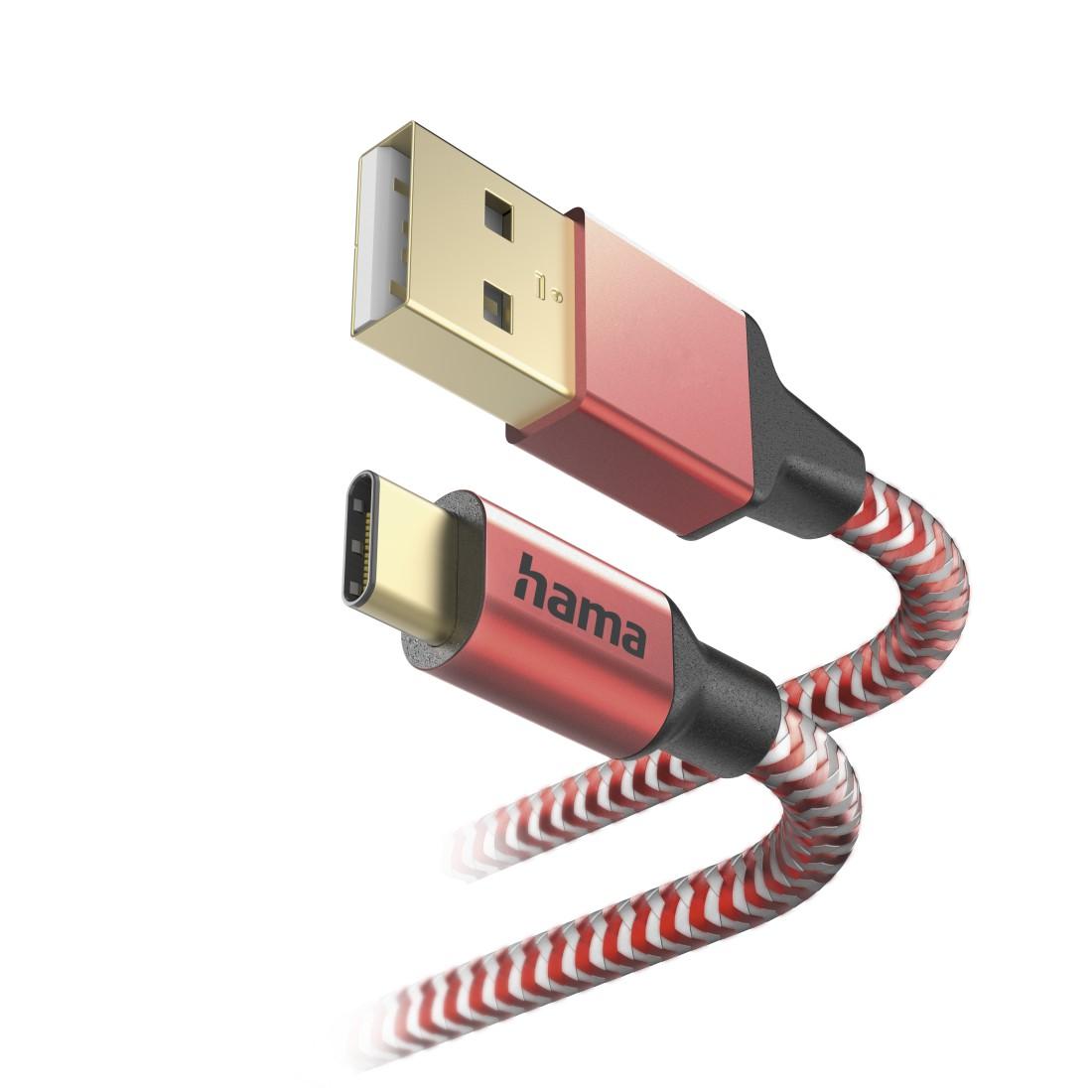Cavo di ricarica "Reflective" USB-C - USB-A 1.5m rosso